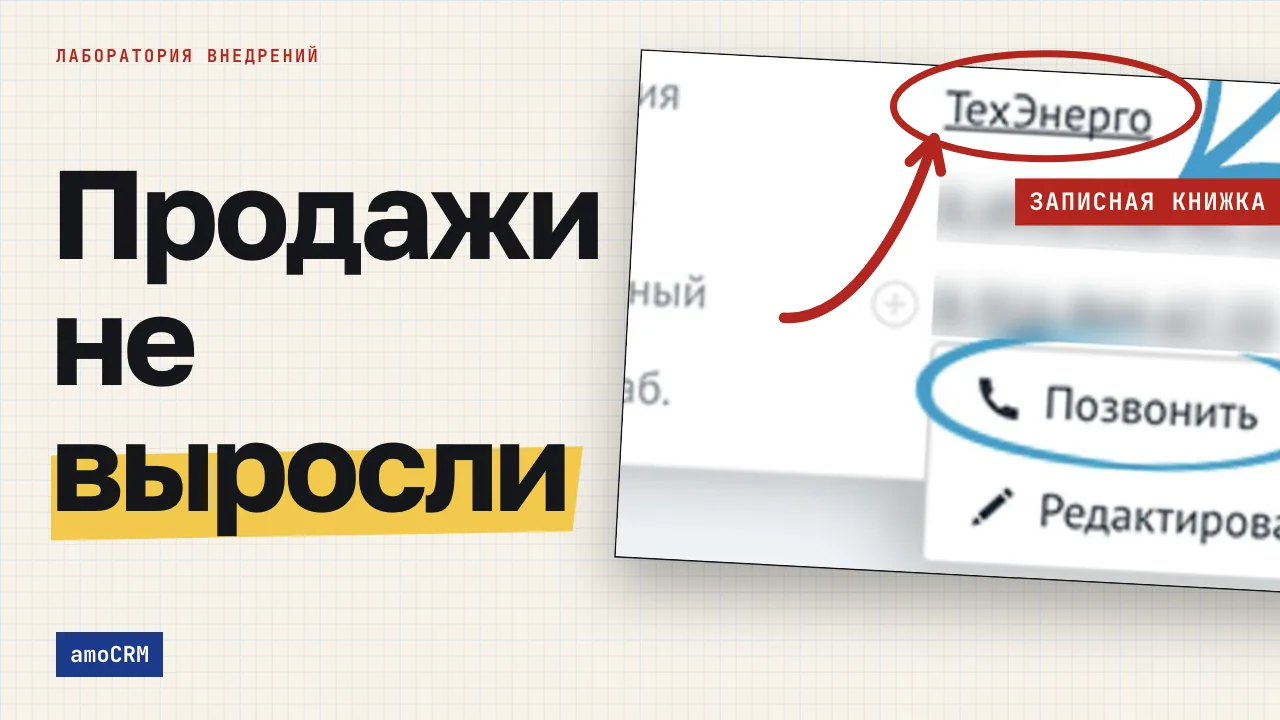 Продажи не выросли. Обложка записи «amoCRM внедрили, продажи не выросли: почему система стала складом контактов»