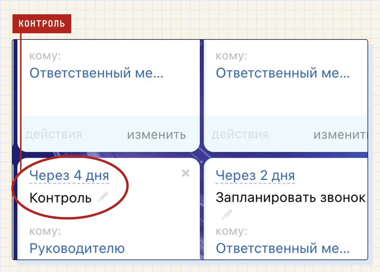 Роботы на стадиях сделки в Битрикс24: робот «Контроль» с задержкой, уведомление уходит руководителю. Демонстрационный портал.