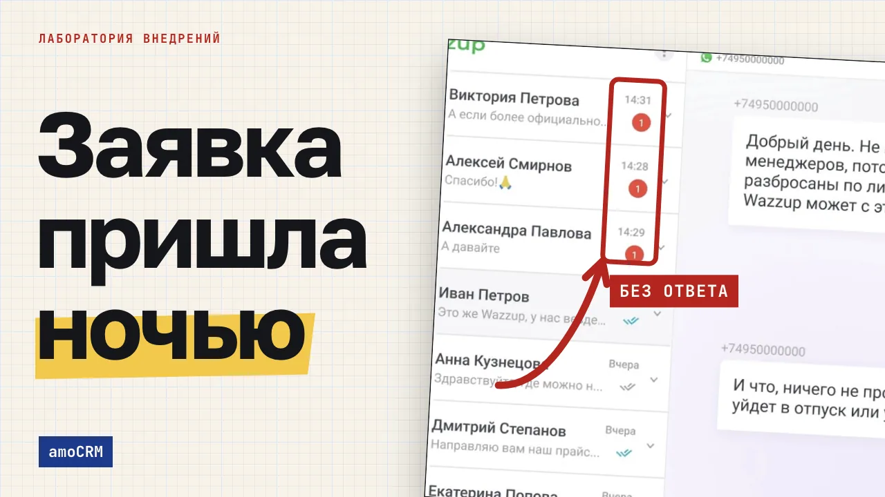 Заявка пришла ночью. Обложка записи «Заявки ночью и в выходные: как Salesbot и цифровая воронка amoCRM держат их до утра»